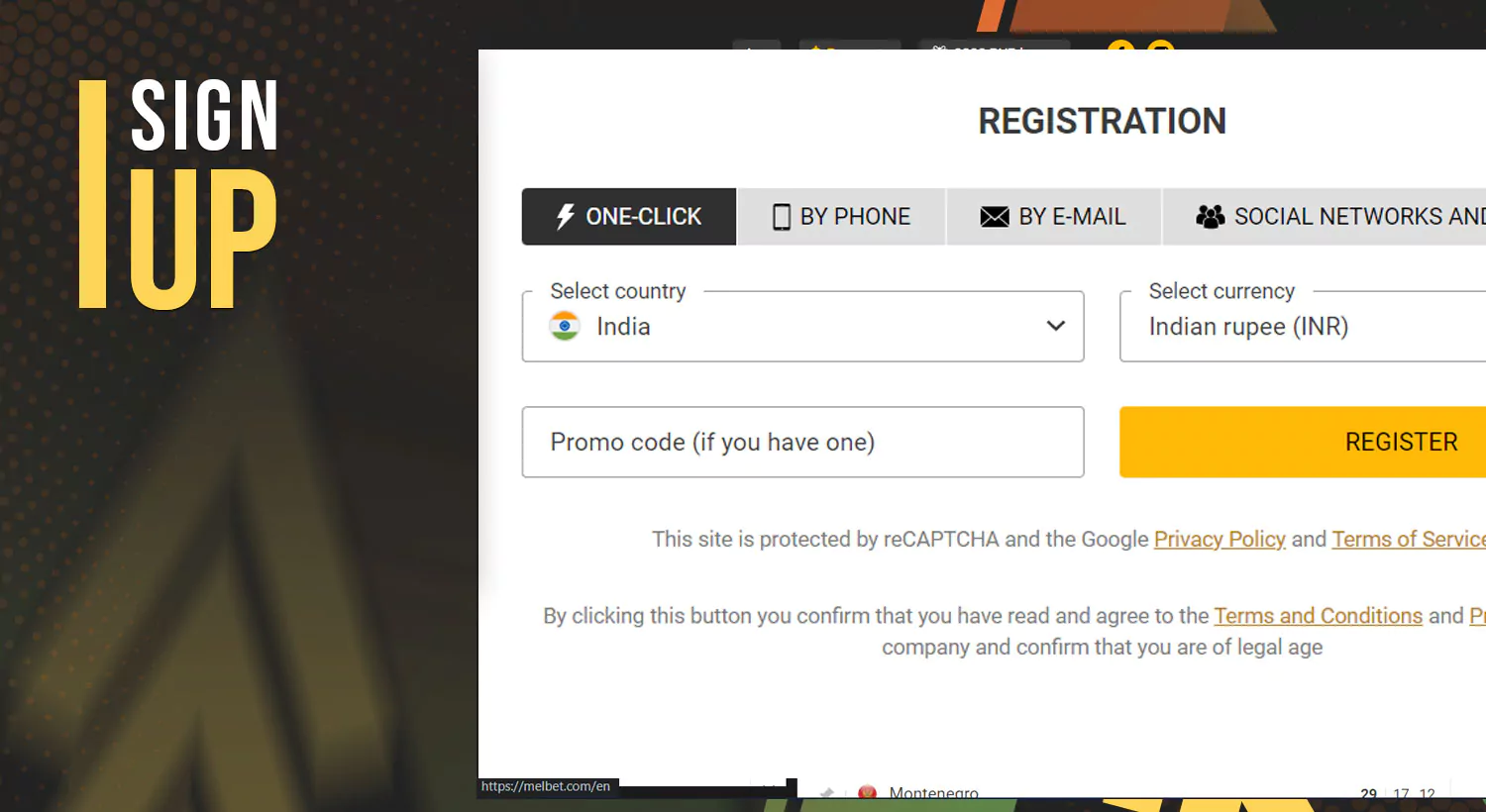 Registration Melbet